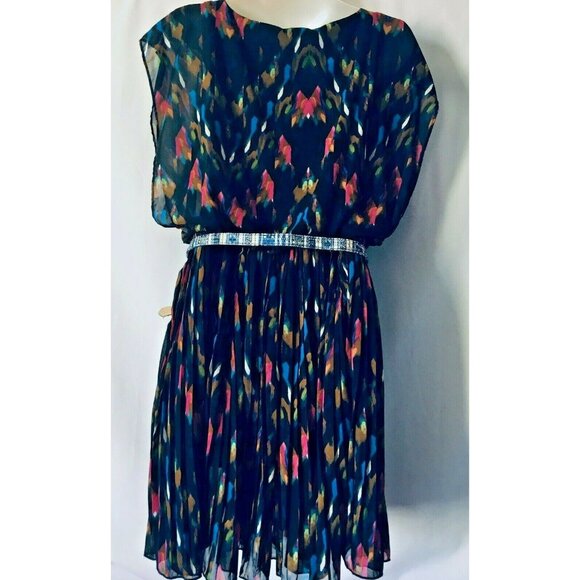 Jessica Simpson Women Dress Black Pleated Skirt Mini Lined Chiffon Size S - Picture 3 of 8